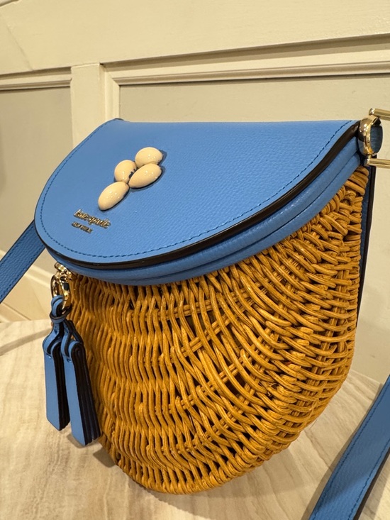 kate spade Tide Pool Blue Leather & Wicker Woven Crossbody Bag - Picture 5 of 17